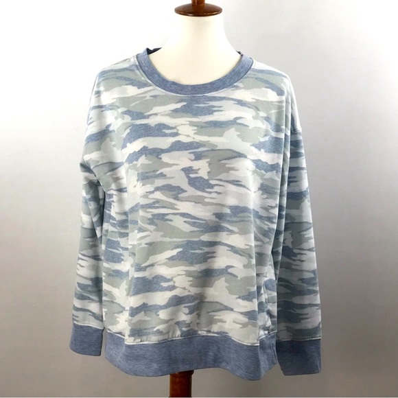 Splendid Crew Neck Blue & White Camoflauge Sweat Shirt Sweater Top - Picture 1 of 11